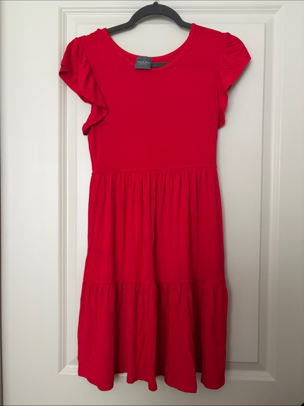 Red Tiered Ruffle Sleeve Dress
